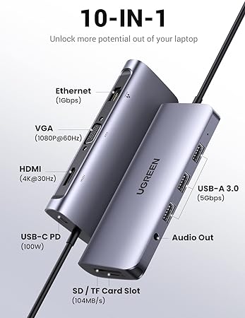 UGREEN 80133 USB C Hub 10-in-1 USB-C Docking Station