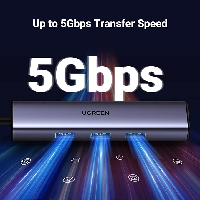 UGREEN 60600 USB C TO 3 Port USB 3.0 Hub with Gigabit Ethernet