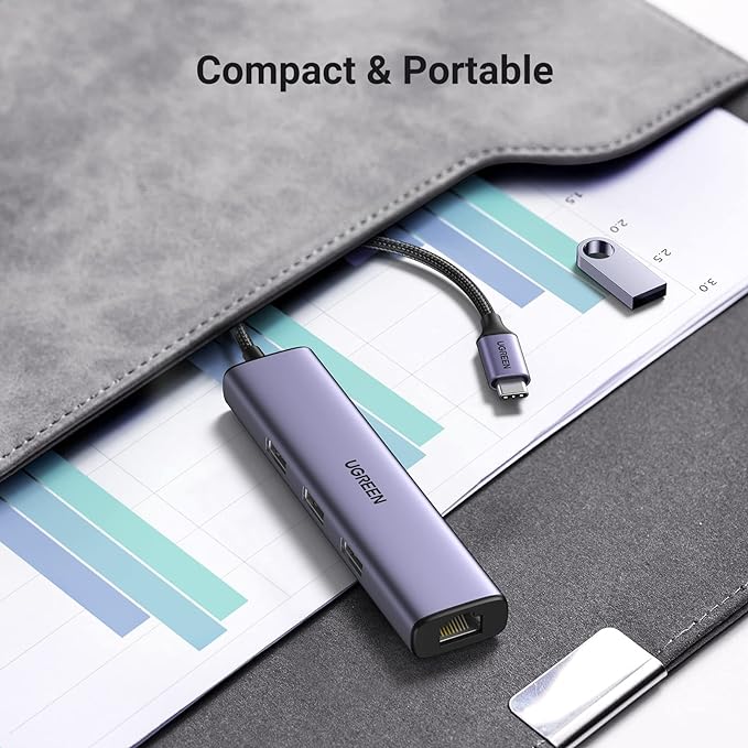 UGREEN 60600 USB C TO 3 Port USB 3.0 Hub with Gigabit Ethernet