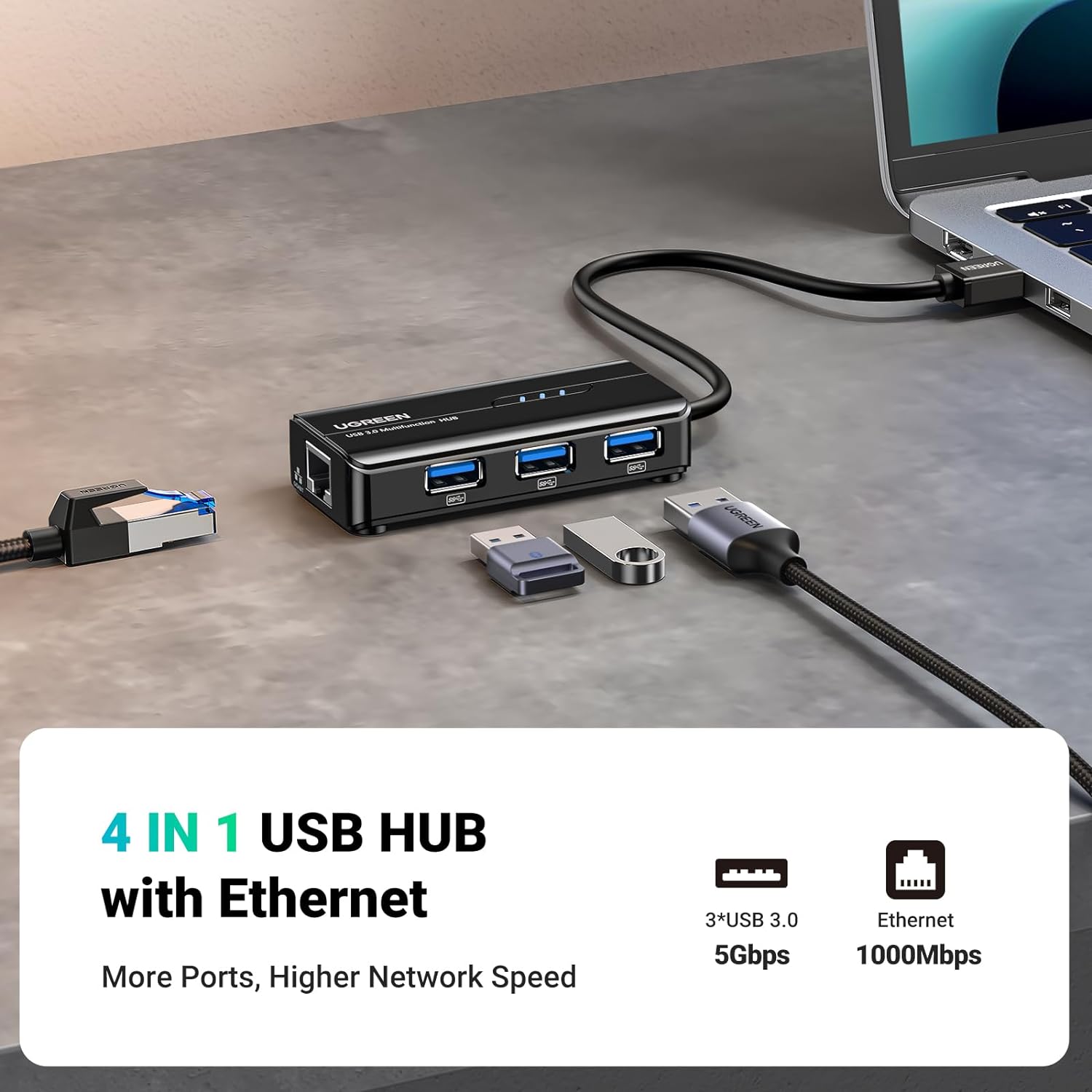 UGREEN 20265 USB 3.0 Hub with Gigabit Ethernet