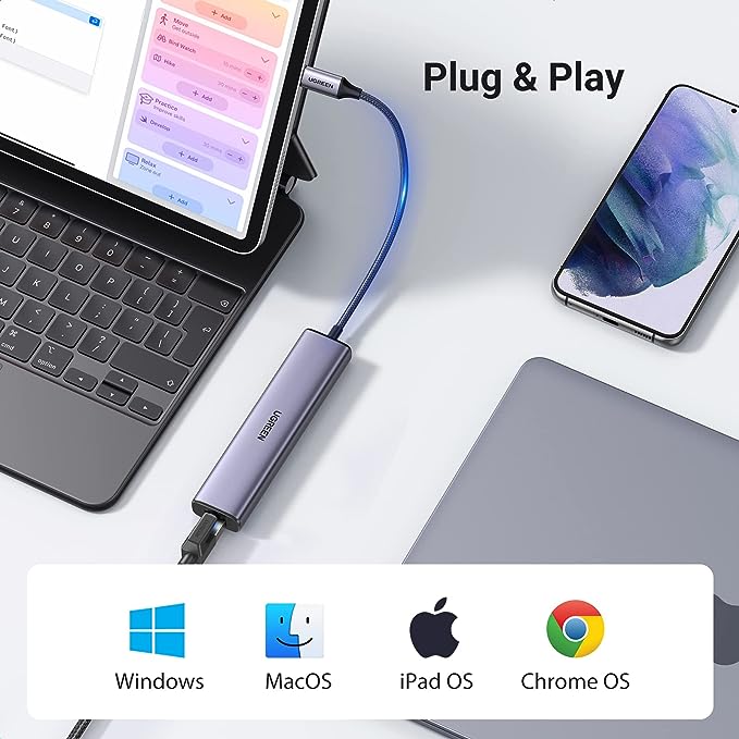UGREEN 60600 USB C TO 3 Port USB 3.0 Hub with Gigabit Ethernet