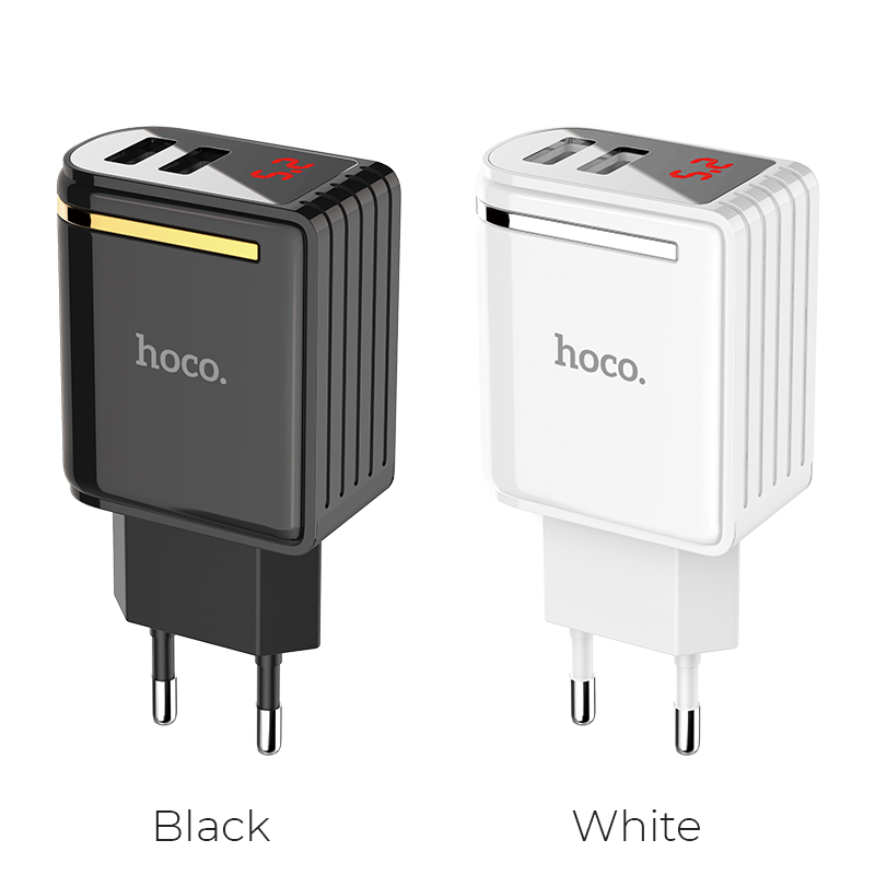HOCO C39A 12W 2.4A Dual USB Charger with LED Display (Black) EU Plug