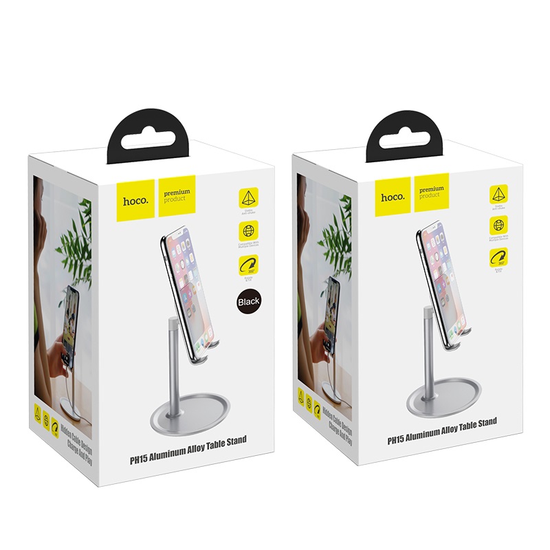 HOCO PH15 Tabletop Stand Premium Aluminum Alloy Holder in Silver for Smartphones & Tablets