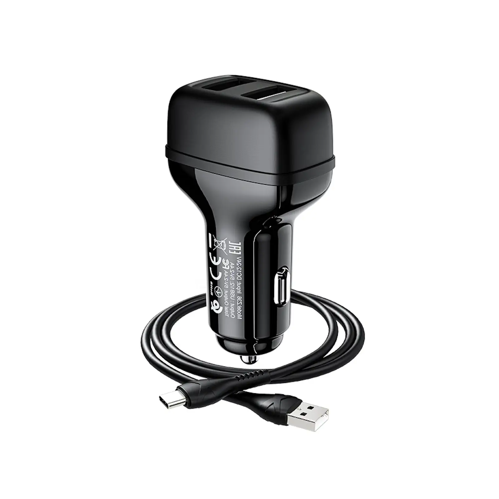 HOCO Z36 Leader Car Charger 5V 2.4A Dual Port Set with Type-C Cable