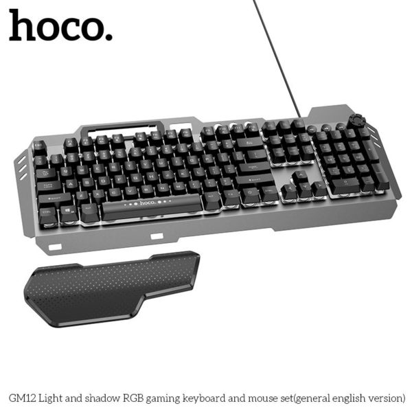 HOCO GM12 Wired Gaming RGB Mechanical-Feel Keyboard with Multimedia Controls and 9 Lighting Effects + Ergonomic 6D Mouse Combo