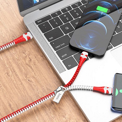 HOCO U97 Zipper 2-in-1 USB to Lightning / Type-C Charging Cable (Red & White)