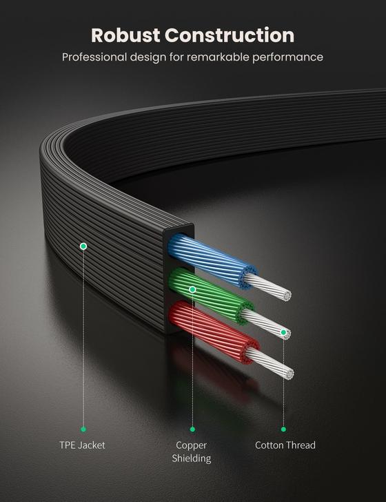 UGREEN 10728 3.5MM STRAIGHT TO 90 AUDIO CABLE 3M FLAT