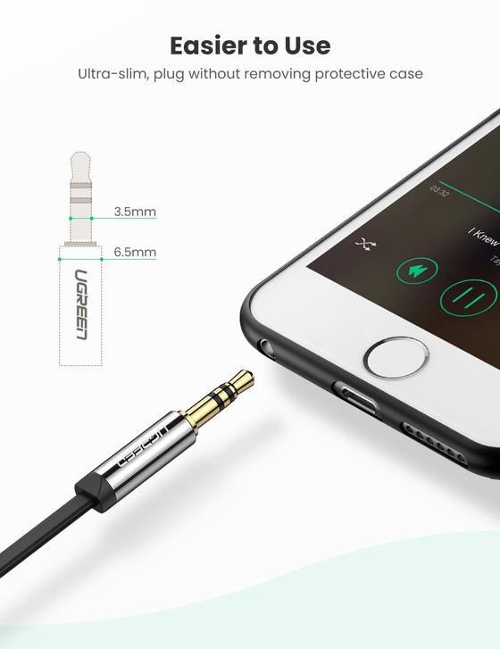 UGREEN 10728 3.5MM STRAIGHT TO 90 AUDIO CABLE 3M FLAT