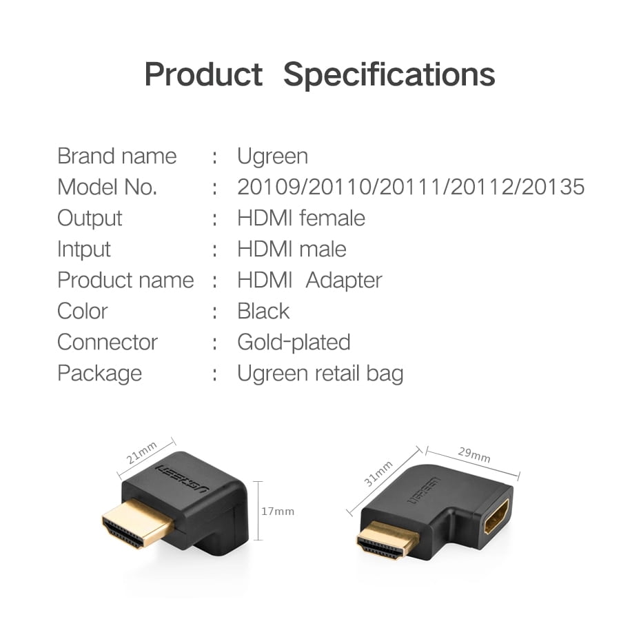 UGREEN 20109 HDMI MALE TO FEMALE ADAPTER DOWN6
