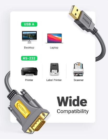 UGREEN 20222 USB to DB9 RS-232 Adapter Cable (2 Meters)