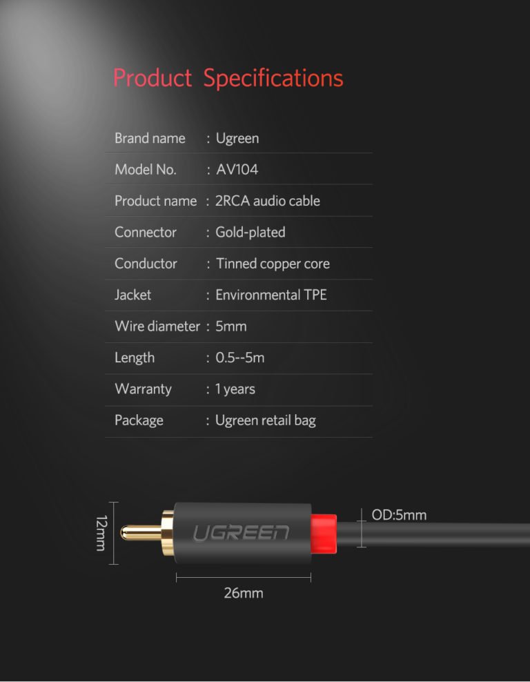 UGREEN 30747 2RCA Male to 2RCA Male Cable (1 Meter)