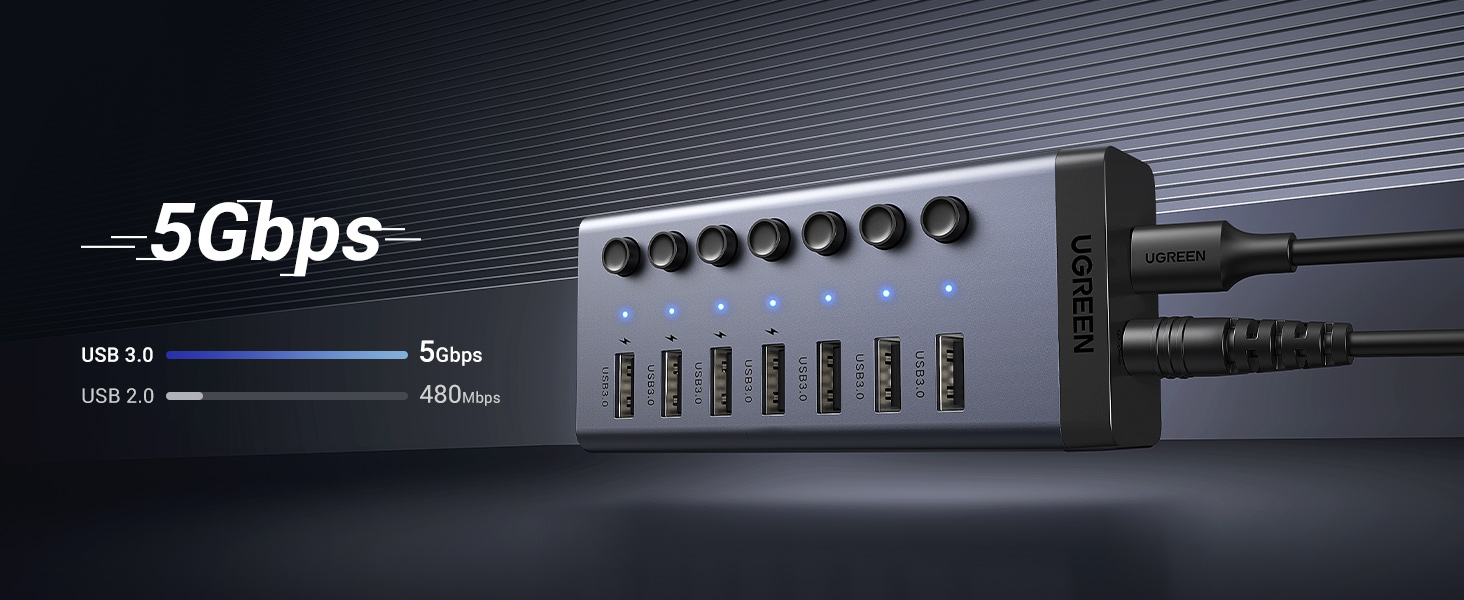 UGREEN 30778 7 Port USB 3.0 Adapter with 4 Smart Charging Ports 003