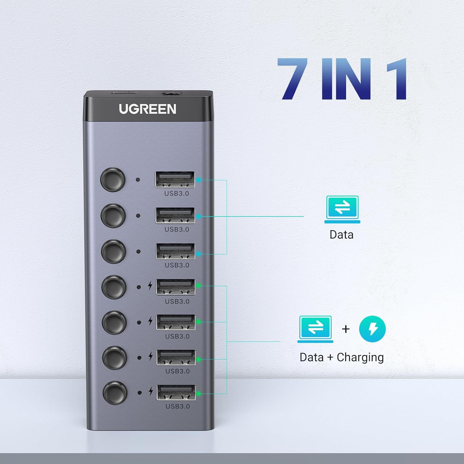 UGREEN 30778 7 Port USB 3.0 Adapter with 4 Smart Charging Ports 02