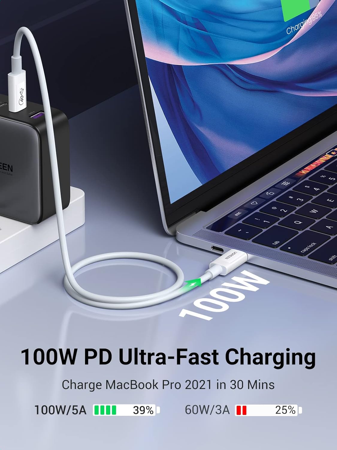 UGREEN 40113 Thunderbolt 3 USB4 Gen3 Cable 40Gbps Data Sync (USB-IF Certified) 100W Charging, 8K@60Hz Video (0.8 Meter) UGREEN 40113 Thunderbolt 3 USB4 Gen3 Cable 40Gbps Data Sync (USB-IF Certified) 100W Charging, 8K@60Hz Video (0.8 Meter)
