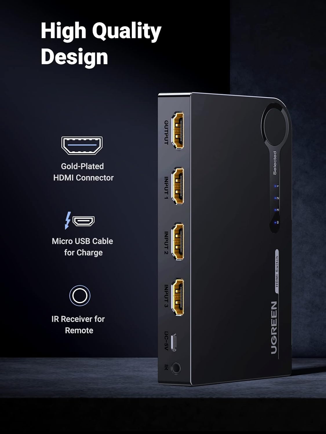 UGREEN 40234 3 In 1 Out 4K HDMI Switcher Splitter Hub 06