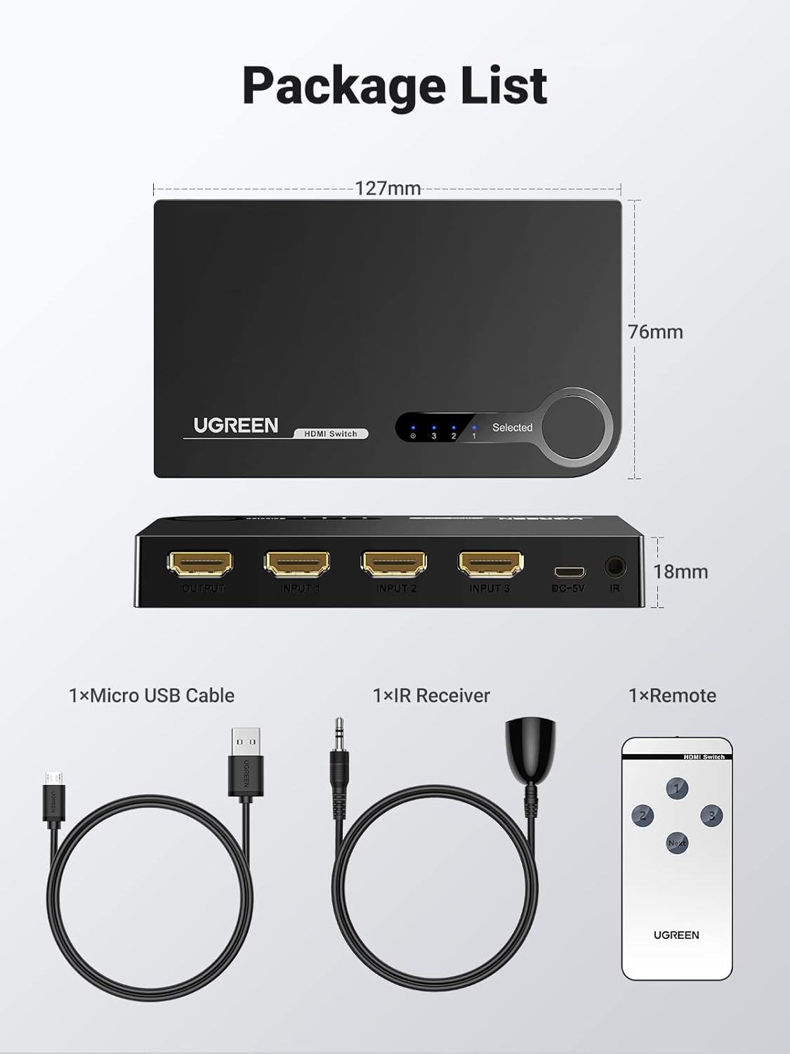 UGREEN 40234 3 In 1 Out 4K HDMI Switcher Splitter Hub 08