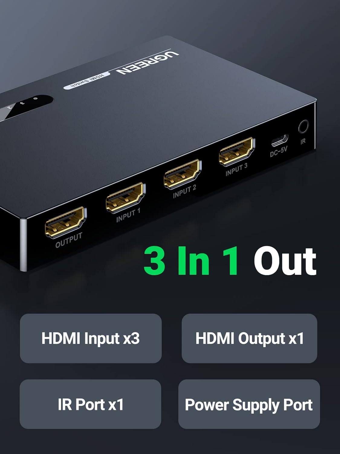 UGREEN 40234 3 In 1 Out 4K HDMI Switcher Splitter Hub 09