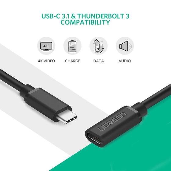 UGREEN 10387 USB 3.2 Gen 2 100W Type-C Male To Female Extension Cable (1 Meter)