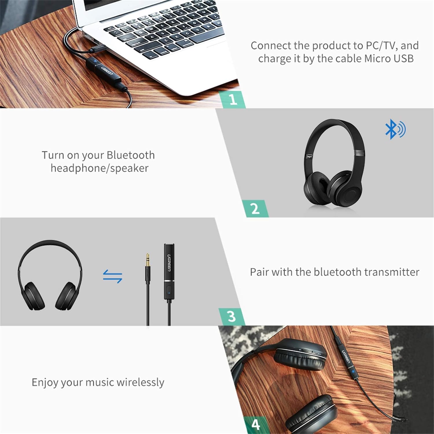 UGREEN 40761 Bluetooth Transmitter 4.2 Wireless Audio Music Adapter 06