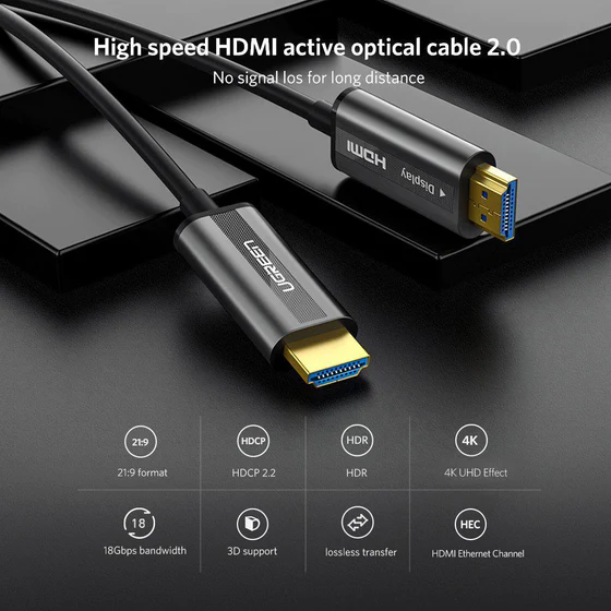 UGREEN 50215 HDMI CABLE WITH OPTICAL FIBER CONDUCTOR 15M
