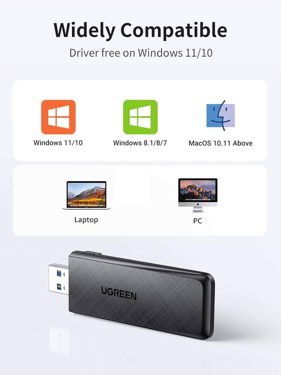 UGREEN 50340 AC1300 USB WiFi Adapter 5G 2.4G Dual Band USB 3.0 WiFi Dongle for Desktop PC
