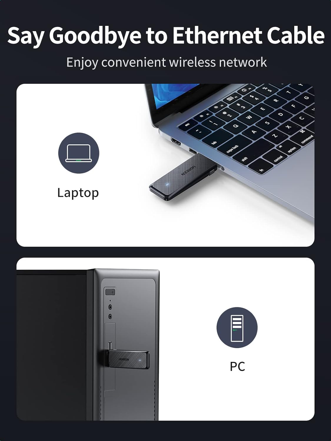 UGREEN 50340 AC1300 USB WiFi Adapter 5G 2.4G Dual Band USB 3.0 WiFi Dongle for Desktop PC