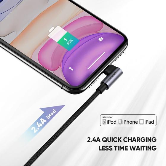 UGREEN 60521 USB A to Lightning MFi Certified (1 Meter) 90° Angle Charging Cable