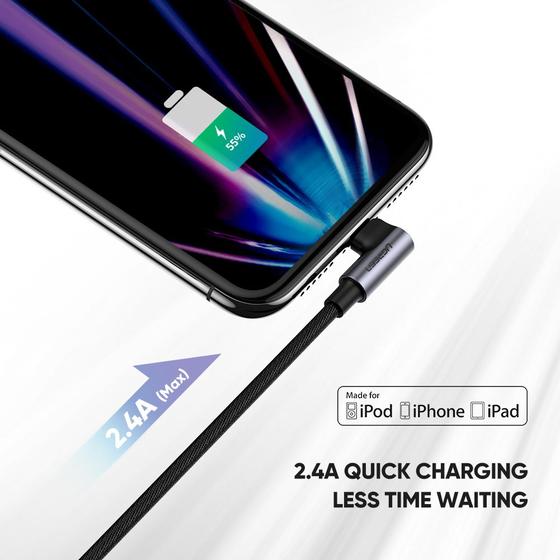 UGREEN 60521 USB A to Lightning MFi Certified (1 Meter) 90° Angle Charging Cable