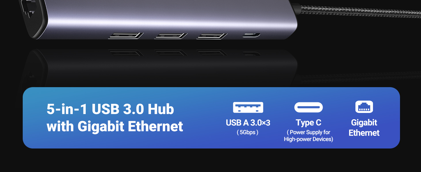 UGREEN 60554 USB 3.0 To Gigabit Ethernet Adapter 5 In 1 Multiport Hub UGREEN 60554 USB 3.0 To Gigabit Ethernet Adapter 5 In 1 Multiport Hub