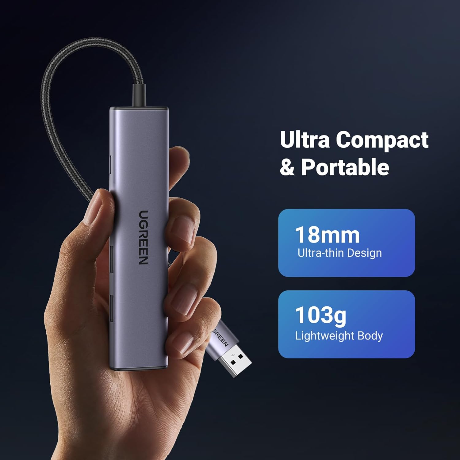 UGREEN 60554 USB 3.0 To Gigabit Ethernet Adapter 5 In 1 Multiport Hub