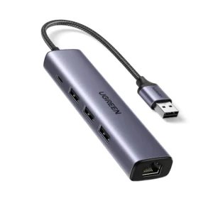 UGREEN 60554 USB 3.0 To Ethernet Adapter 5 In 1 Multiport Hub