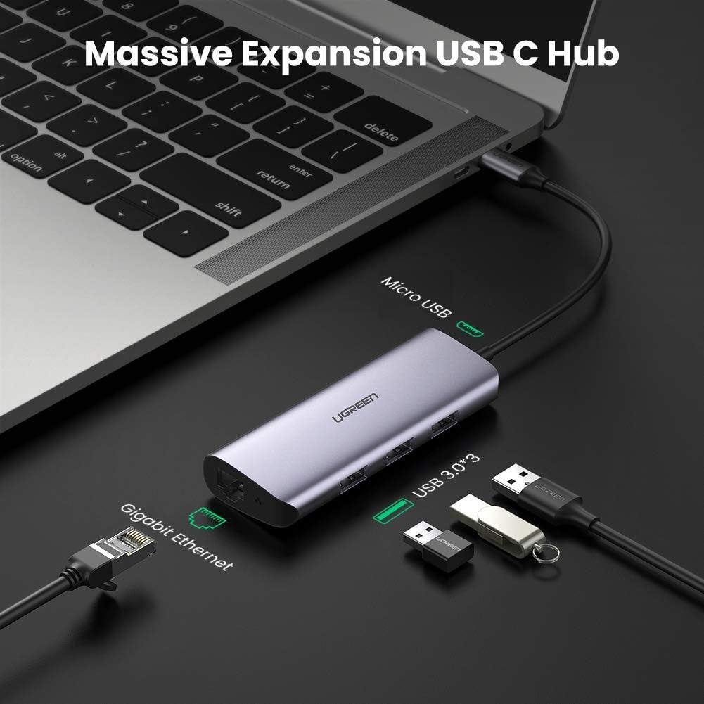 UGREEN 60718 3-in-1 USB-C Hub with 3 USB 3.0 Ports and Gigabit Ethernet Adapter