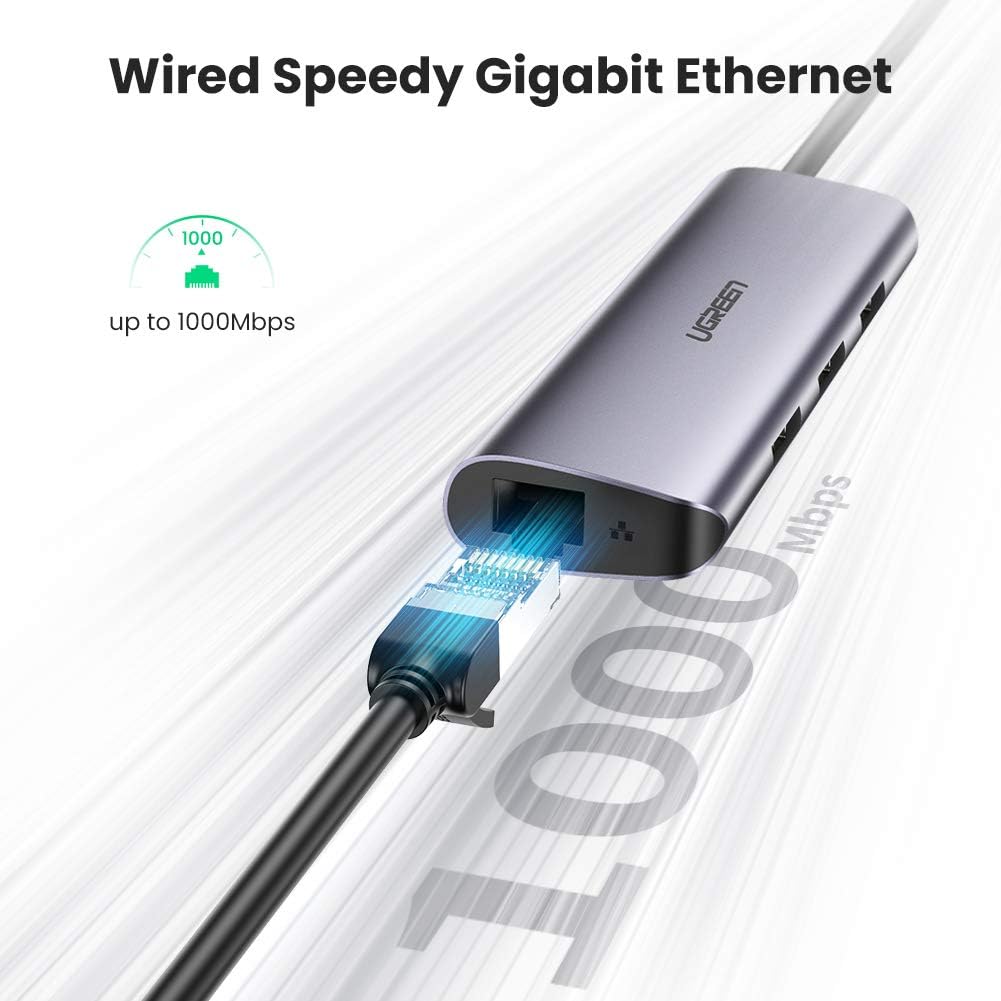 UGREEN 60718 3-in-1 USB-C Hub with 3 USB 3.0 Ports and Gigabit Ethernet Adapter