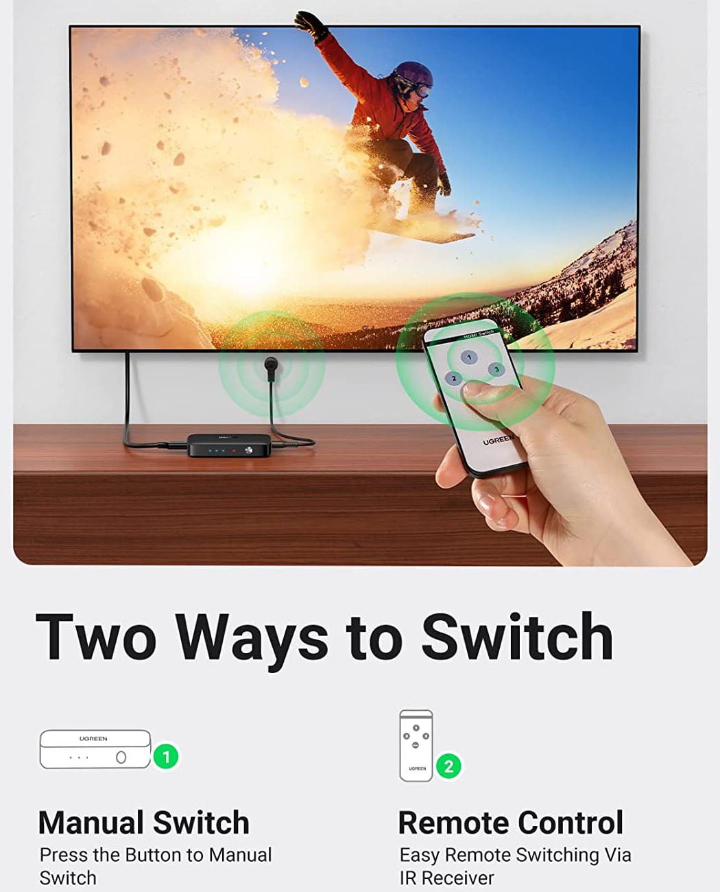 UGREEN 80125 HDMI SWITCHER 3 IN 1 OUT 4K @ 30HZ8