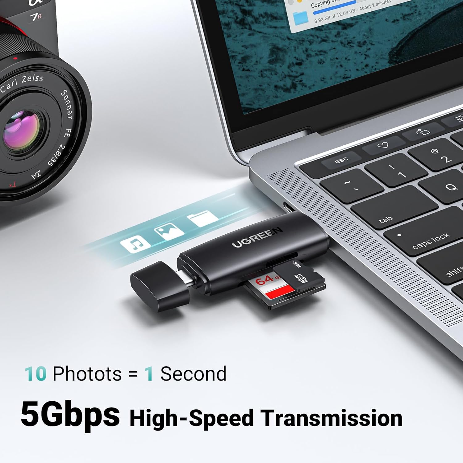 UGREEN 80191 SD Card Reader 2-In-1 USB 3.0 USB C Memory Card Reader OTG Card Adapter