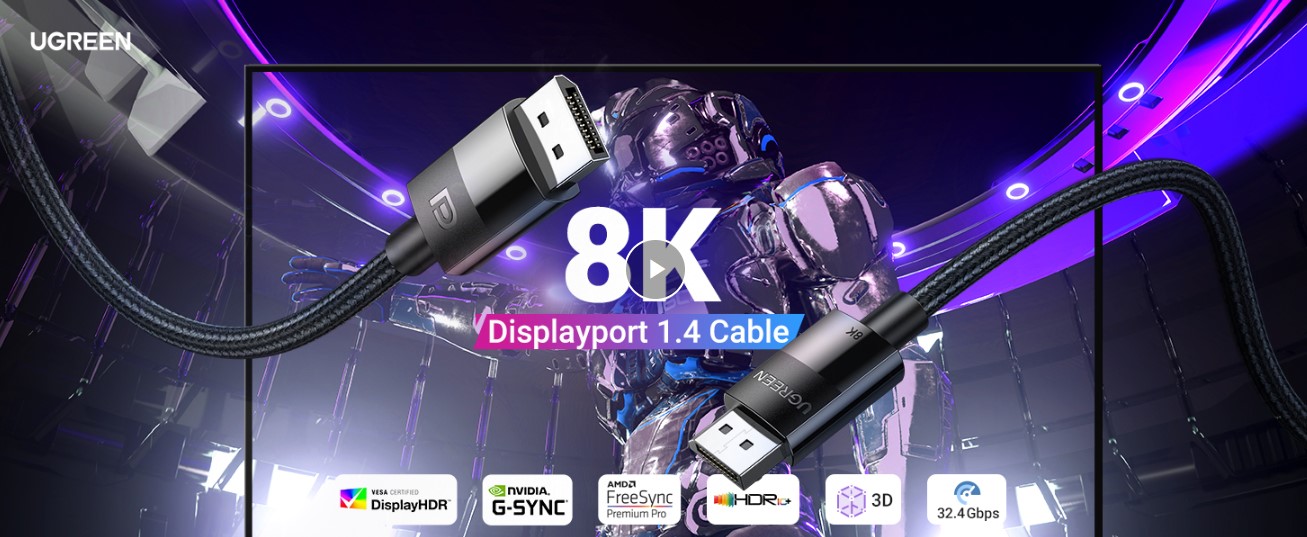 UGREEN 80392 VESA Certified 8K DP 1.4 Cable Displayport to Displayport Cable (2 Meter) Support 8K@60Hz, 4K@240Hz UGREEN 80392 VESA Certified 8K DP 1.4 Cable Displayport to Displayport Cable (2 Meter) Support 8K@60Hz, 4K@240Hz