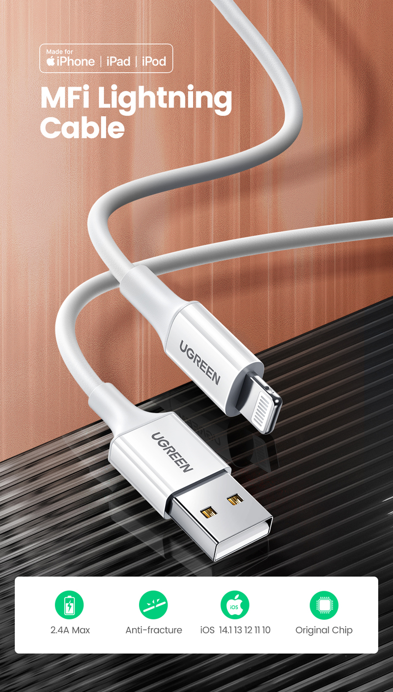 UGREEN 80822 USB-A to iPhone Lightning 2.4A Charging Cable (1 Meter) MFi Certified UGREEN 80822 USB-A to iPhone Lightning 2.4A Charging Cable (1 Meter) MFi Certified