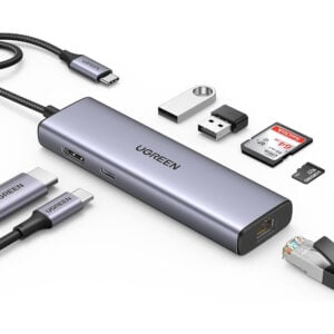 UGREEN 90568 7-in-1 USB C Hub 4K HDMI Multiport Adapter with 1Gbps Ethernet, 100W PD, 2 USB 3.0, SD/TF Card Reader