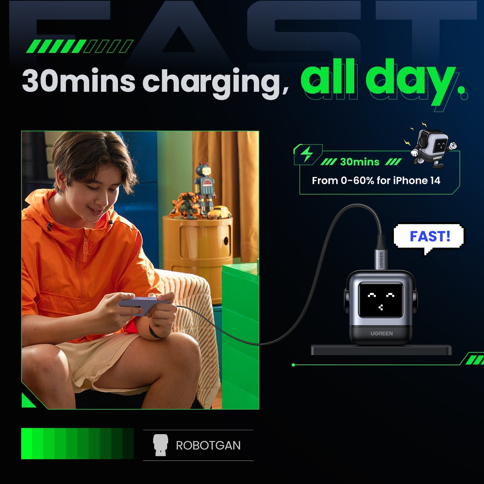 UGREEN 15550 Nexode RG 30W USB C GaN Charger (Gray)