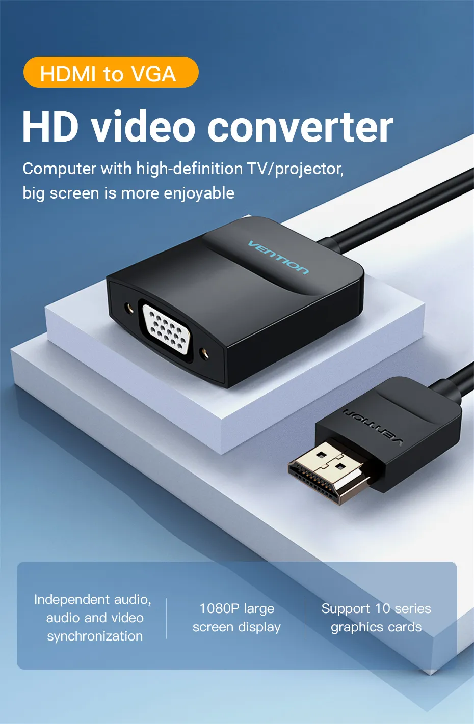 VENTION 42154 HDMI to VGA Converter 1080P Digital to Analog Adapter with Audio Port