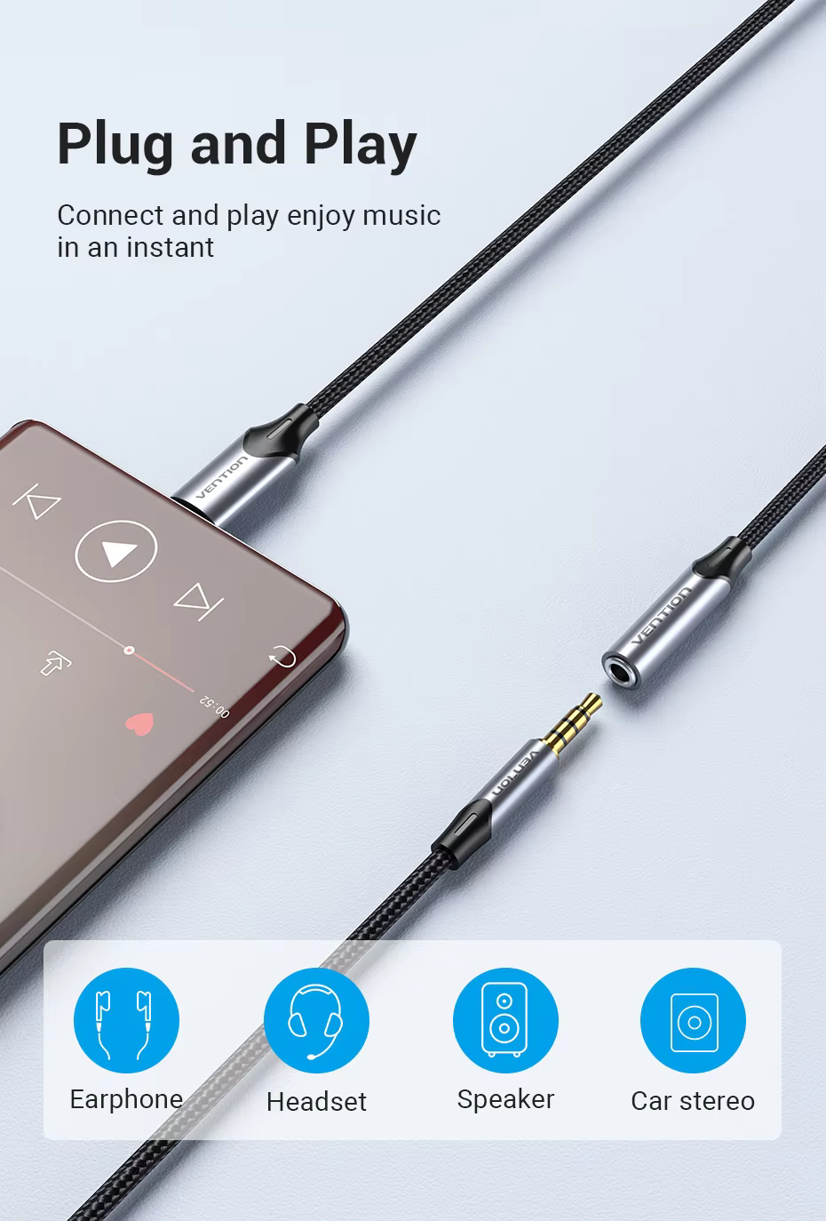 VENTION BGMHF USB-C to 3.5mm Jack DAC Adapter (1 Meter) Gray Aluminum Alloy VENTION BGMHF USB-C to 3.5mm Jack DAC Adapter (1 Meter) Gray Aluminum Alloy