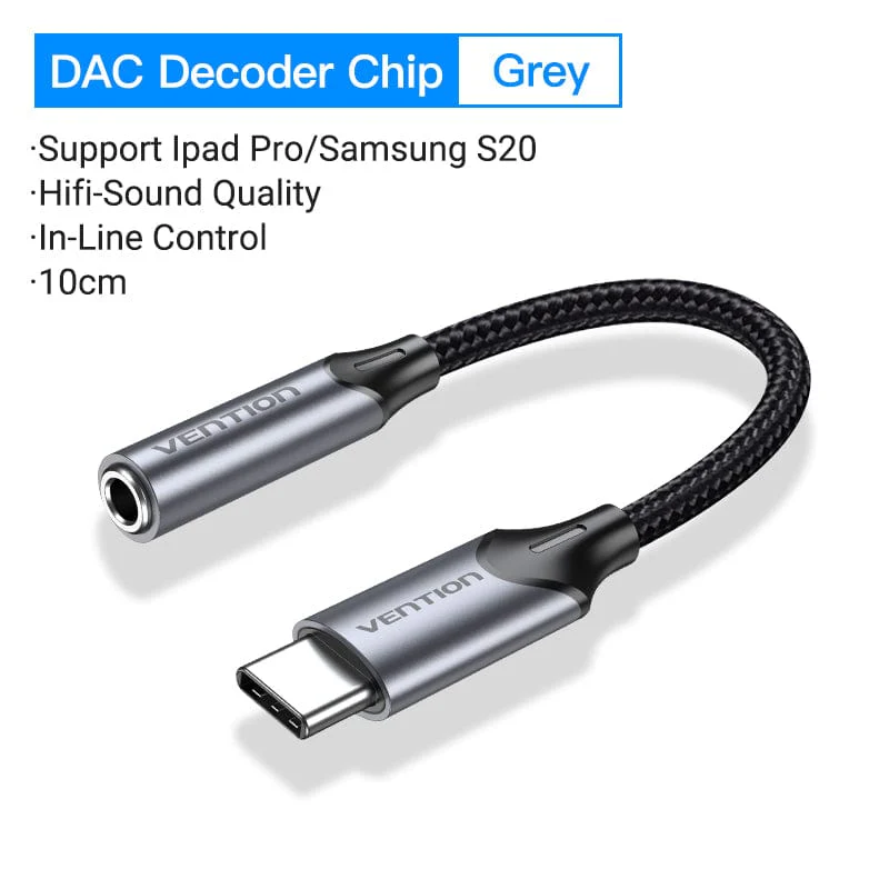 VENTION BGMHF USB-C to 3.5mm Jack DAC Adapter (1 Meter) Gray Aluminum Alloy