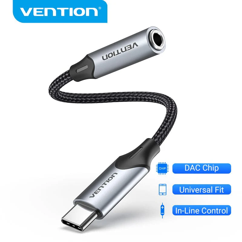 VENTION BGMHA USB-C to 3.5mm Jack DAC Adapter (0.1 Meter) Gray Aluminum Alloy
