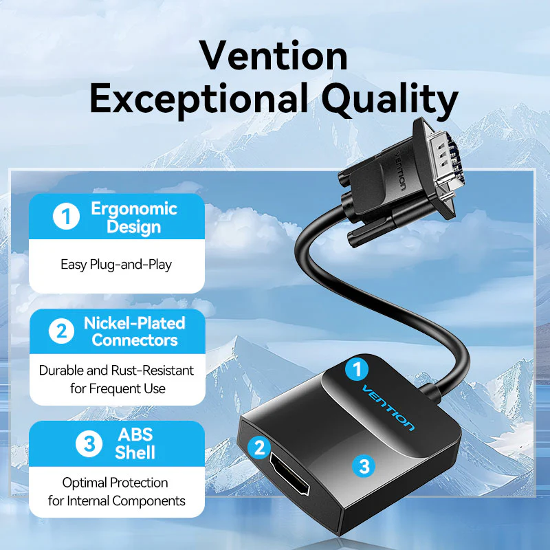 VENTION VGA to HDMI Converter with Female Micro USB and Audio Port
