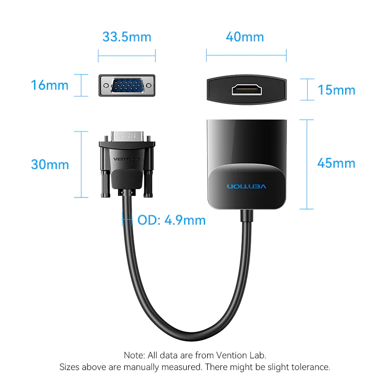 VENTION VGA to HDMI Converter with Female Micro USB and Audio Port