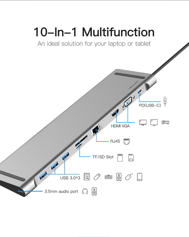 VENTION THOHAH MULTI-FUNCTION 10-IN-1 TYPE-C DOCKING STATION