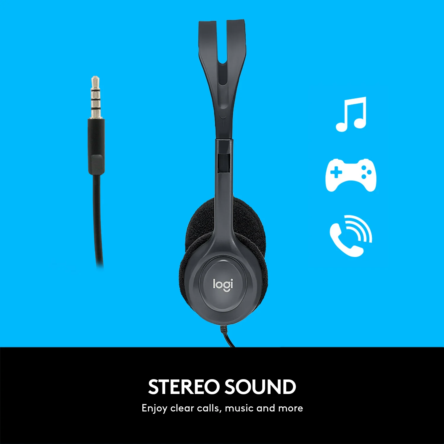 Logitech H111 Stereo Headset with Noise-Canceling Microphone 3.5mm Jack for PC, Laptop, Smartphone, Tablet