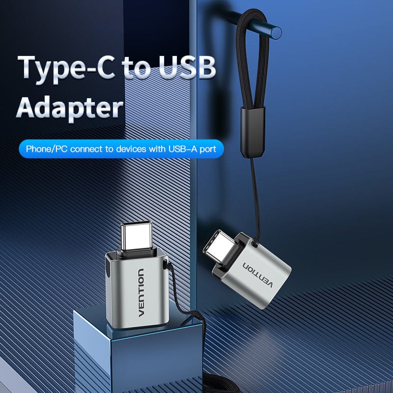 VENTION CDQH0 USB C Male to USB 3.0 Female OTG Adapter with Lanyard (5Gbps, Aluminum Alloy)