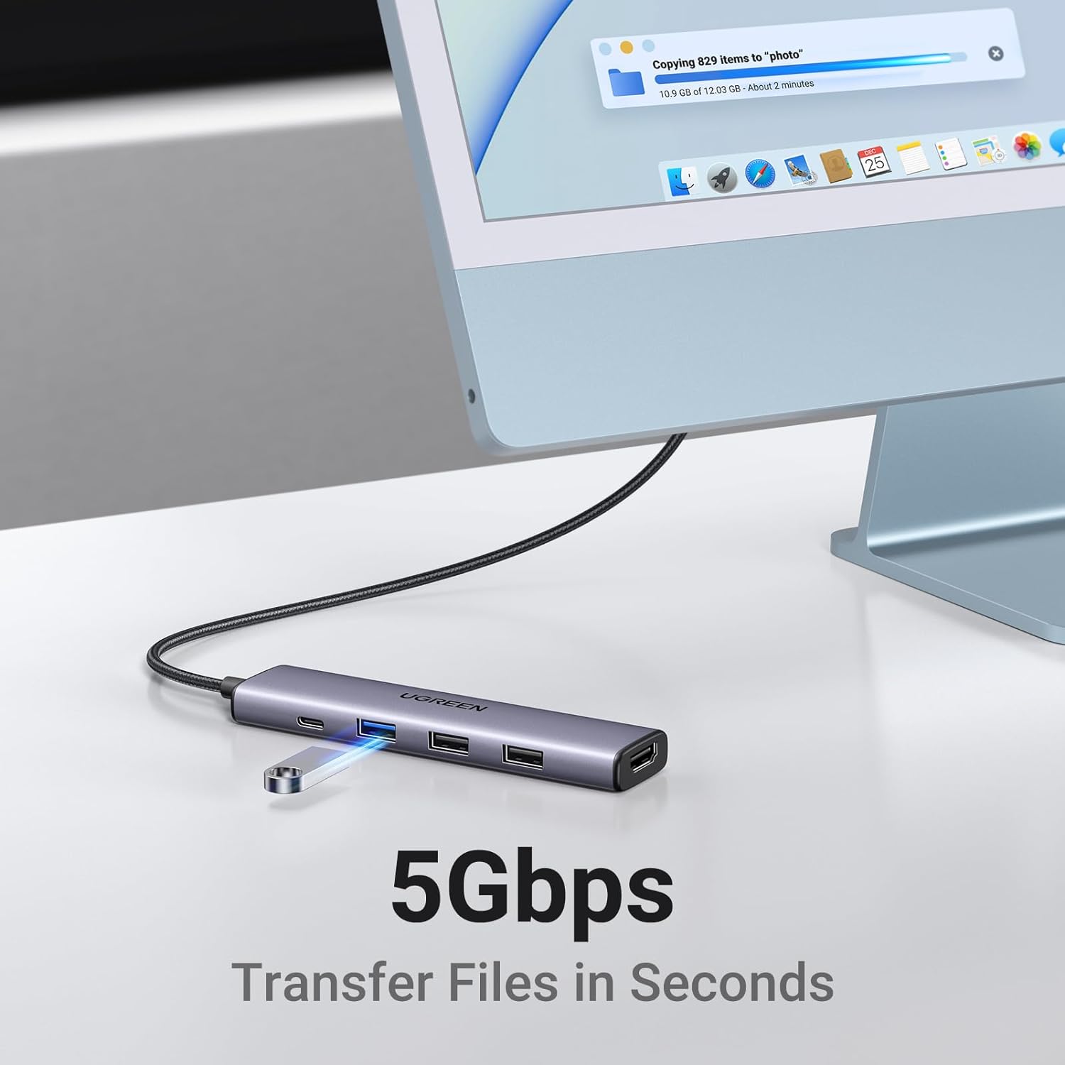 UGREEN 15495 Revodok 105 USB C Hub 5 in 1 Multiport Adapter 4K HDMI, 100W Power Delivery, 3 USB-A Data Ports