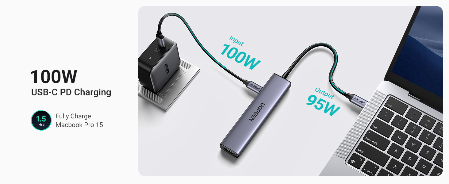 UGREEN 15495 Revodok 105 USB C Hub 5 in 1 Multiport Adapter 4K HDMI, 100W Power Delivery, 3 USB-A Data Ports UGREEN 15495 Revodok 105 USB C Hub 5 in 1 Multiport Adapter 4K HDMI, 100W Power Delivery, 3 USB-A Data Ports